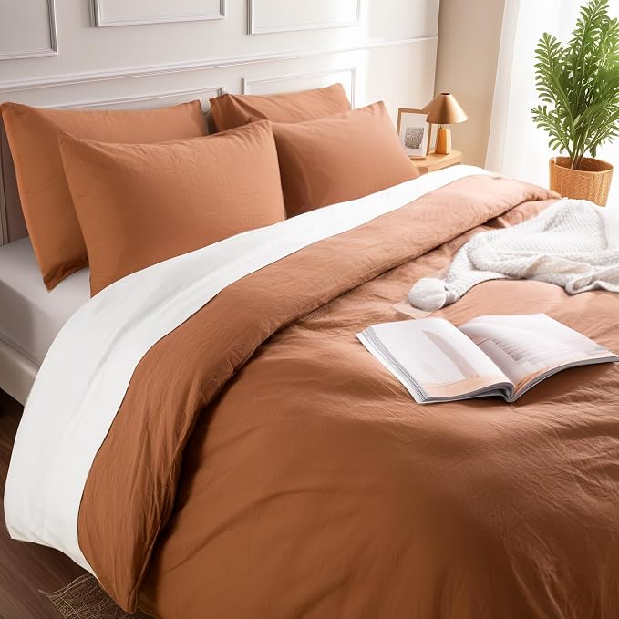 NEXHOME PRO Duvet Cover Set 100% Washed Cotton Full Size Linen Feel Textured - Image 6