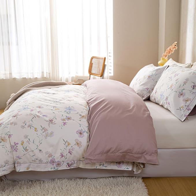 OAITE Duvet Cover Set Queen Size Floral Pattern Ultra Soft 100% Cotton Duvet - Image 5