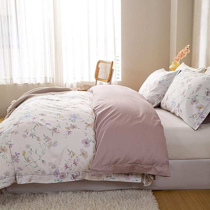 OAITE Duvet Cover Set Twin Size Floral Pattern Ultra Soft 100% Cotton Duvet - Image 5