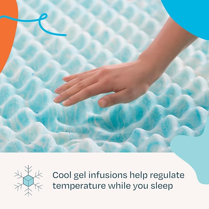 Linenspa 2 Inch Gel Memory Foam Mattress Topper – Egg Crate Style, Reversible - Image 3