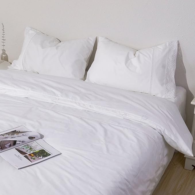 100% Cotton Lace Pillow Cases King Size Set of 2 - Image 4