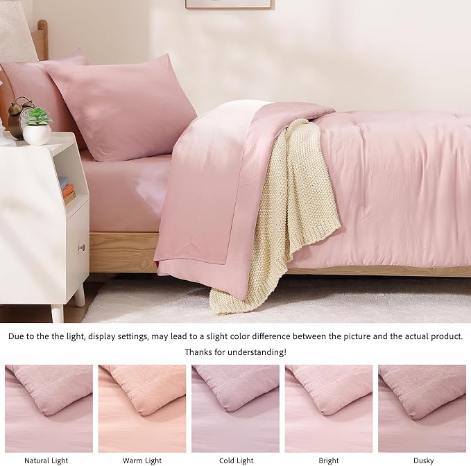 WRENSONGE Twin Comforter Set- 5 Pieces Soft Pink Twin Bed in a Bag, All Season - Image 4