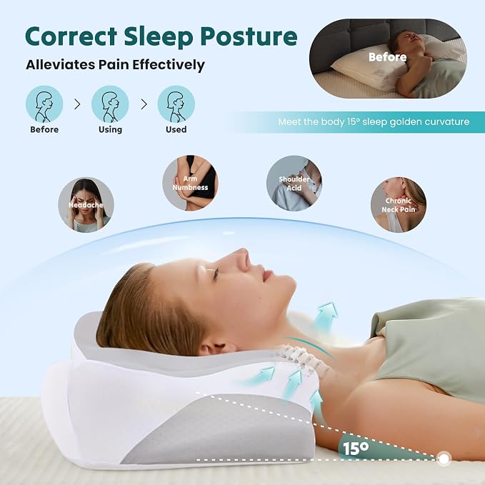 DUMOS Cervical Neck Pillow for Sleeping, Cooling Ergonomic Memory Foam Pillow - Image 6