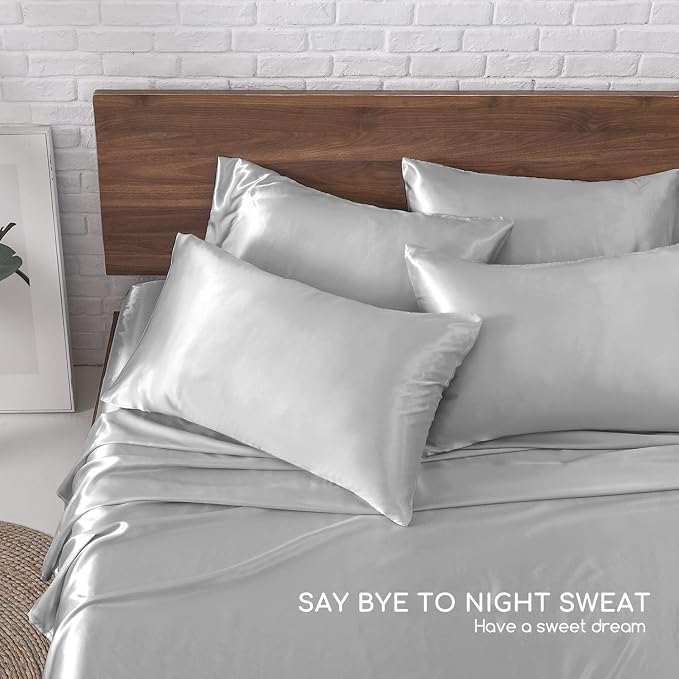 MR&HM Satin Bed Sheets, Queen Size Sheets Set - Image 7