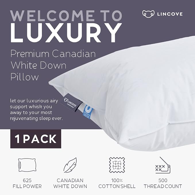Lincove Cloud Natural Canadian Down Pillow, 500 Thread Count Cotton Shell - Image 2
