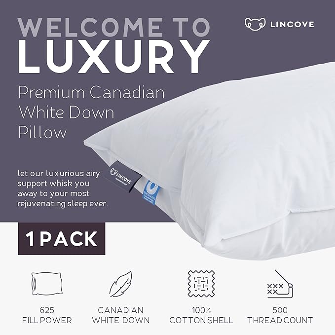 Lincove Cloud Natural Canadian Down Pillow, 500 Thread Count Cotton Shell - Image 2