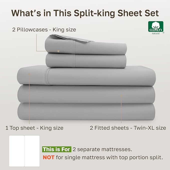 California Design Den Soft 100% Cotton Split King Sheet Set, 400 TC Good - Image 4