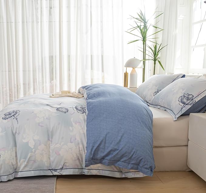 OAITE Duvet Cover Set King Size Floral Pattern 500 Thread Count Ultra Soft 100% - Image 4