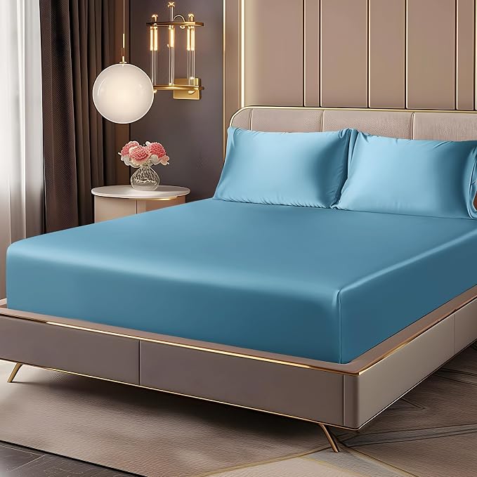 BEDELITE Satin Fitted Sheet and Pillowcases Set, Luxury Soft Similar to Silk by BEDELITE