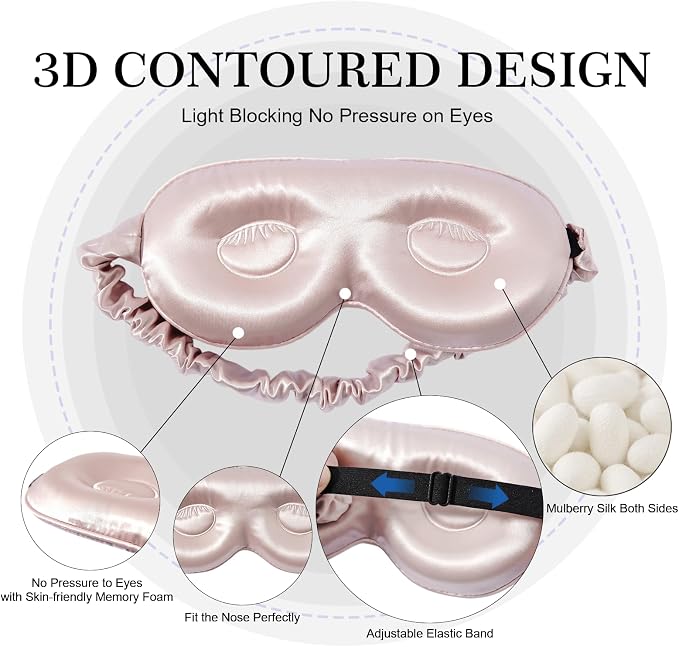 ZIMASILK Adjustable 22 Momme 100% Pure Mulberry Silk Sleep Mask, 3D Contoured - Image 2