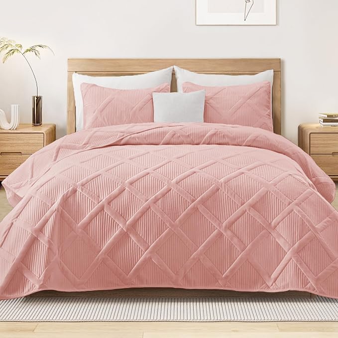 Exclusivo Mezcla Oversized King Quilt Set- Blush Pink Cal King Quilts Bedding by ExclusivoMezcla