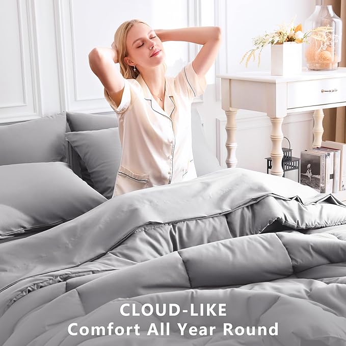 CozyLux Full Size Comforter Sets Grey, 7 Pieces Bed in a Bag, All Season - Image 4