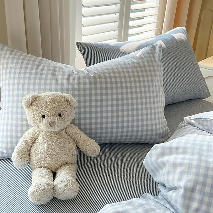 Nayoroom Gingham Duvet Cover Oversized King Blue White Plaid Checkered - Image 7