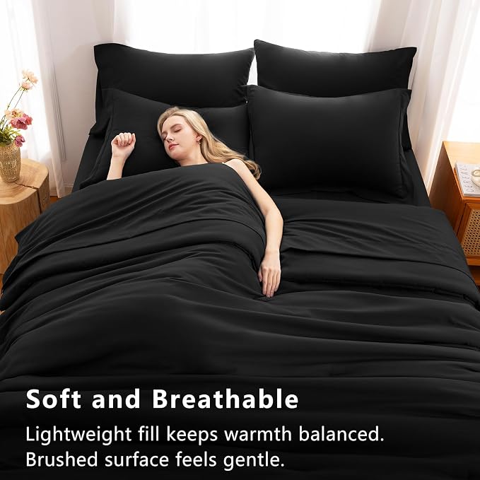 CozyLux Full Size Comforter Sets Black, 7 Pieces Bed in a Bag Full Comforter Set - Image 5