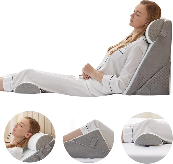 Bedluxe Adjustable 4pcs Bed Wedge Pillow Set, Memory Foam Wedge Pillows Post - Image 2