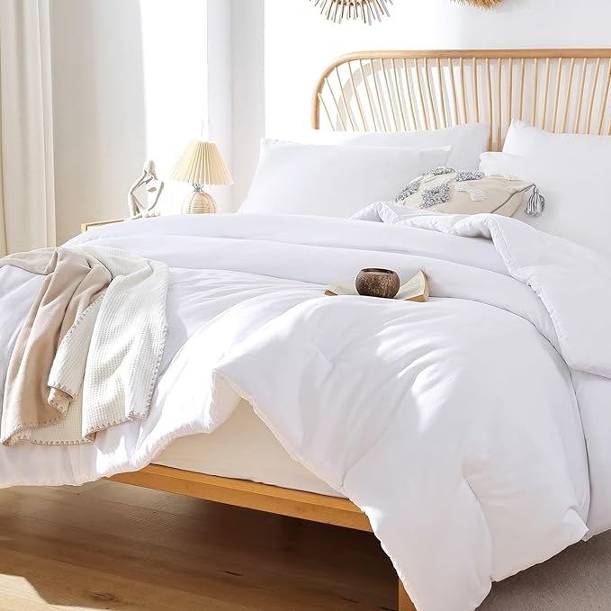 ROSGONIA California King Comforter Set White, All Season Hotel Bedding - Image 3