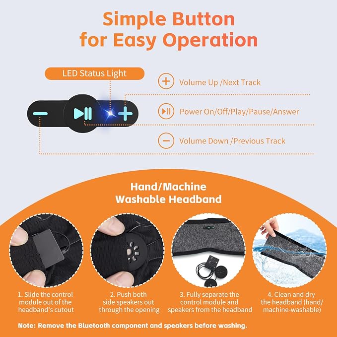Sleep Headphones Bluetooth 6.0 Headband, 20H Playtime Headband Headphones - Image 7