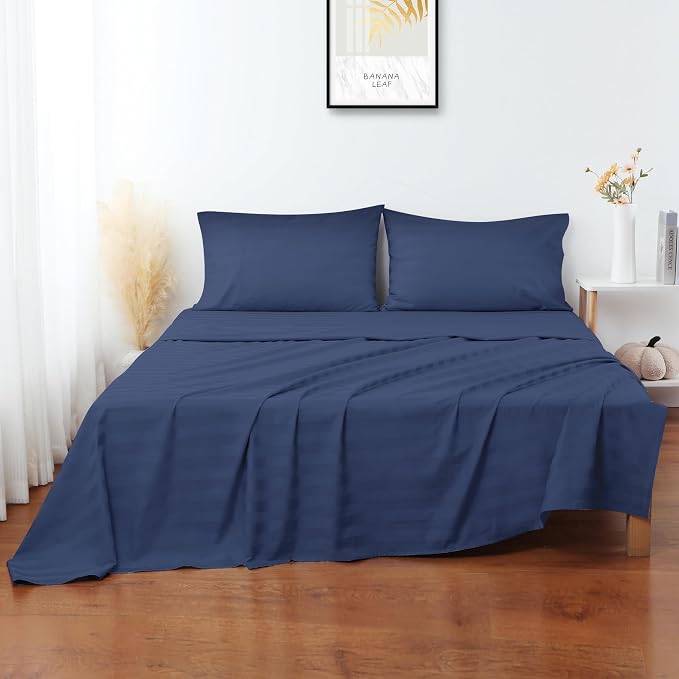 Flat Sheet Only Queen Size, 400 TC 100% Egyptian Cotton Flat Sheet Striped - Image 2
