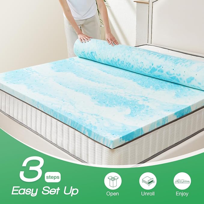 Sweetcrispy Mattress Topper Twin, 3 Inch Thick Memory Foam Gel Infused Cooling - Image 3