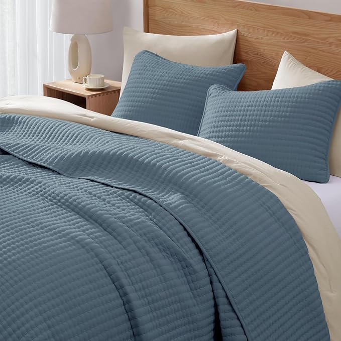 WRENSONGE Queen Quilt-3 Pieces Lightweight Bedspreads Oxford Blue Queen Size - Image 2