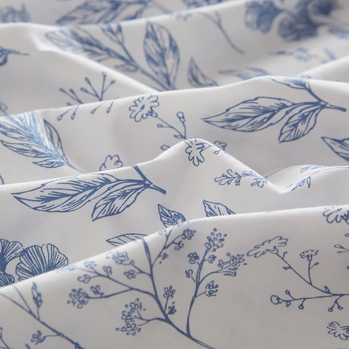 mixinni Girls Blue Flower Leaves Pattern on White Duvet Cover Twin Size Soft - Image 4