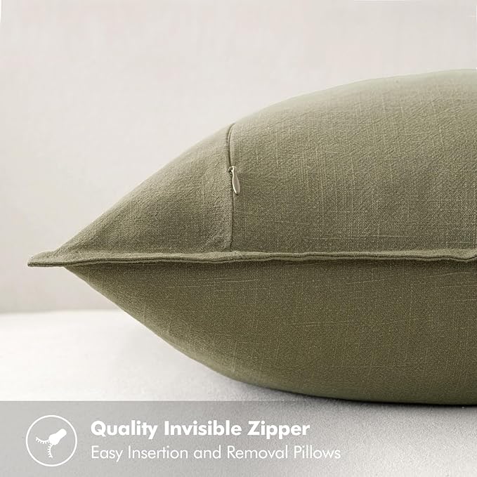 MIULEE Decorative Linen Euro Sham Pillow Covers 24x24 Light Olive Green ​Boho - Image 3