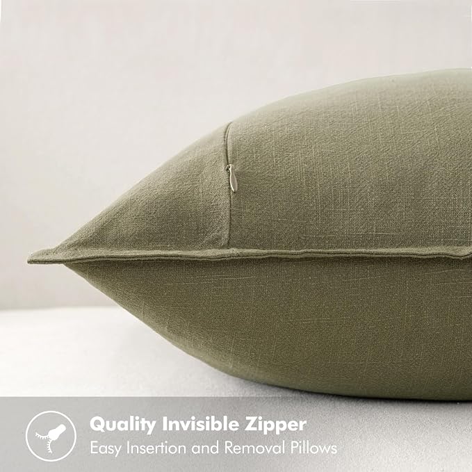 MIULEE Decorative Linen Pillow Covers 16x16 Inch Light Olive Green ​Boho - Image 3