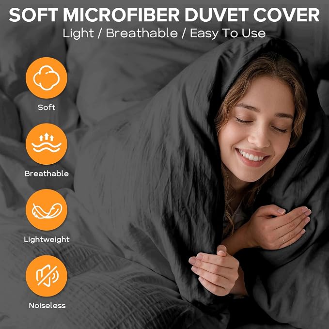 Cozyide Dark Grey Duvet Cover Full Size, 3 Pieces Bedding Duvet Covers - Image 4