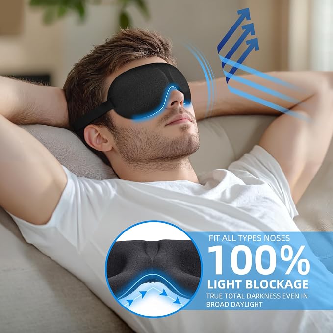 YIVIEW Sleep Mask for Back and Side Sleeper Pack of 3, 100% Light Blocking 3D - Image 2