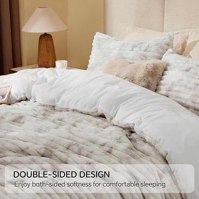 BEDELITE Fleece Twin Comforter Set -Super Soft & Warm Fluffy Grey&White Bedding - Image 5