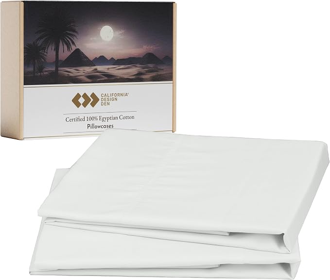 100% Egyptian Cotton Pillow Cases, King Size Pillow Cases Set of 2, Sateen Weave by CaliforniaDesignDen