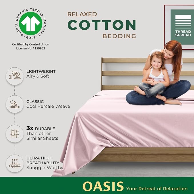 THREAD SPREAD 100% Organic Cotton Percale Flat Sheet Full Size - Image 2