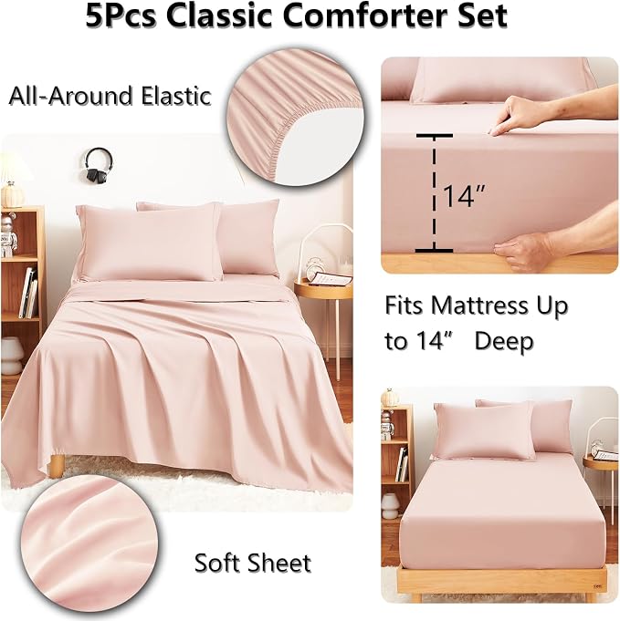 CozyLux Twin XL Comforter Set Blush Pink - Image 4