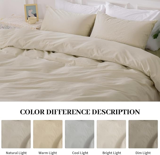 NEXHOME PRO Duvet Cover Set Oversized Queen 98"x98" Linen Feel Textured Cream - Image 2
