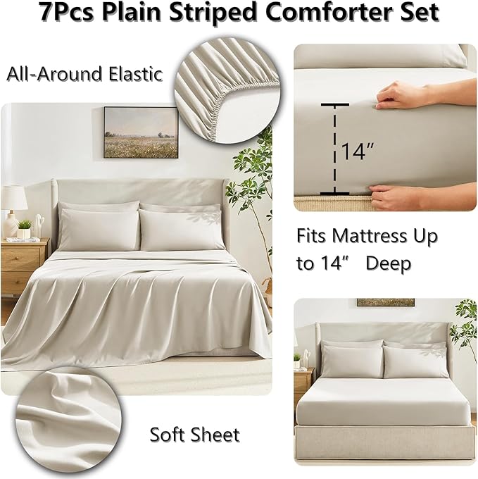 CozyLux Queen Comforter Set Oatmeal, 7 Pieces Bed in a Bag, Oatmeal Comforters - Image 5