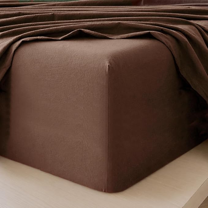 MooMee Fitted Bottom Sheet Only 100% Washed Cotton Linen Like Textured by MOOMEE