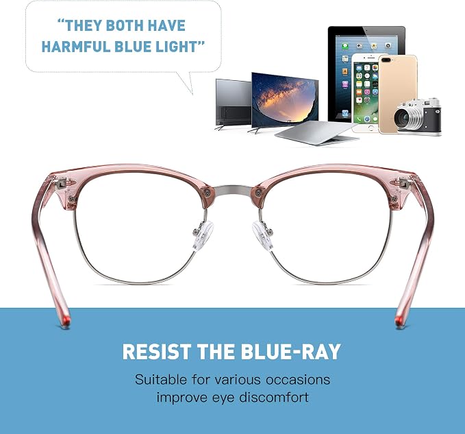 Blue Light Blocking Glasses Vintage Half Frame UV Clear Lens Anti Eyestrain - Image 4