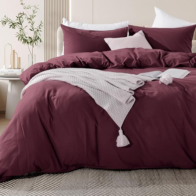 NEXHOME PRO Duvet Cover Set 100% Washed Cotton Full Size Linen Feel Textured - Image 4