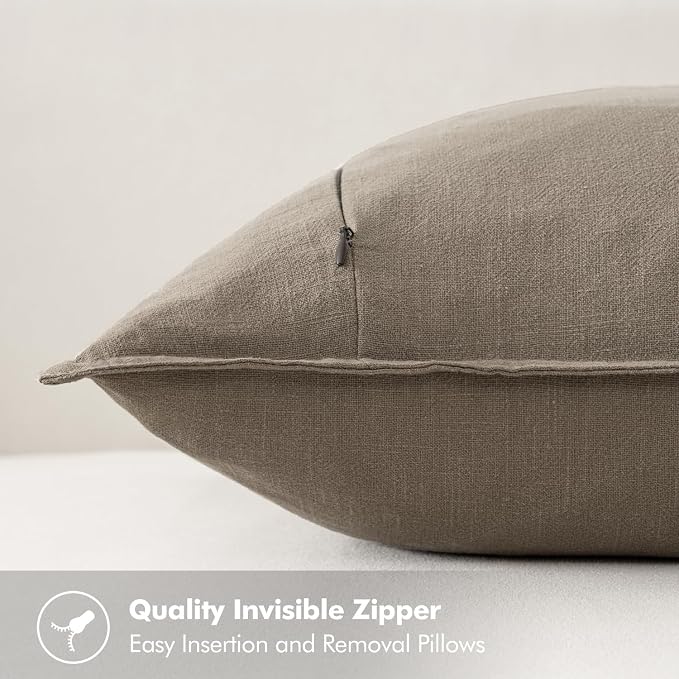 MIULEE Decorative Linen Pillow Covers 20x20 Inch Tan TaupeBoho Farmhouse - Image 3