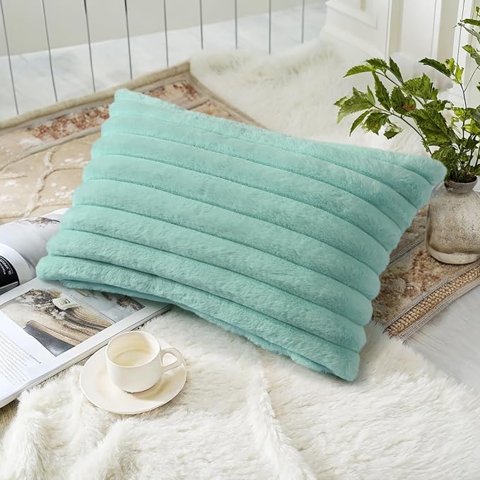 decorUhome Summer Cozy Faux Fur Throw Pillow Covers 12x20 Set of 2 Decorative - Image 4
