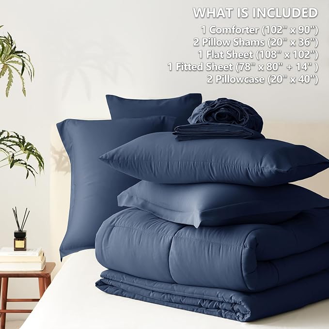 CozyLux King Size Comforter Set Navy Blue - Image 5