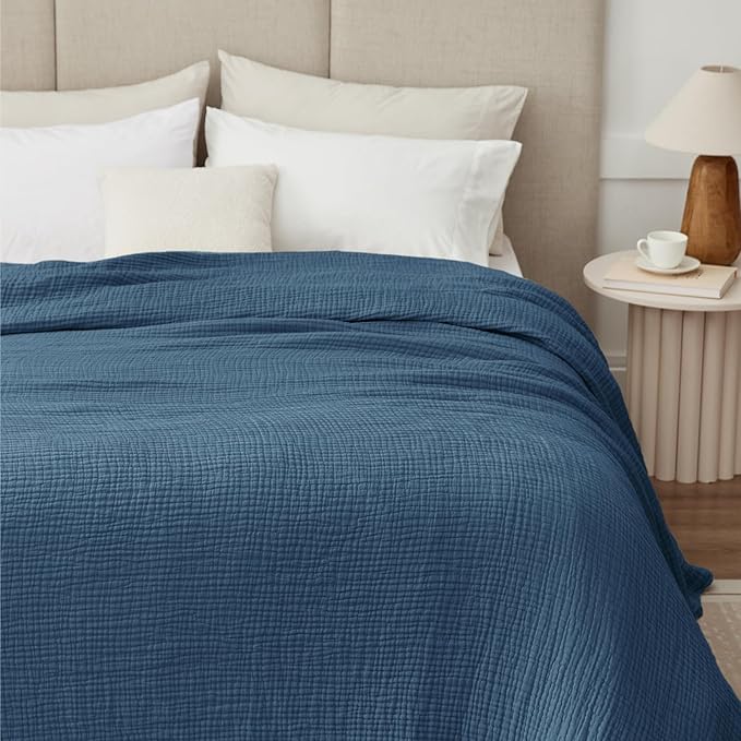 100% Cotton Light Blue Throw Blanket 50" x 70", 6 Layers Large Breathable and - Image 2