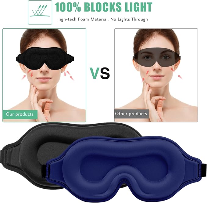 BeeVines Sleep Mask, 2 Pack 3D Contoured Sleeping Eye Masks - Image 3