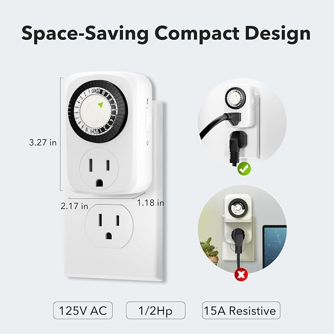 HBN Indoor Mini 24-Hour Mechanical Outlet Timer, - Image 3