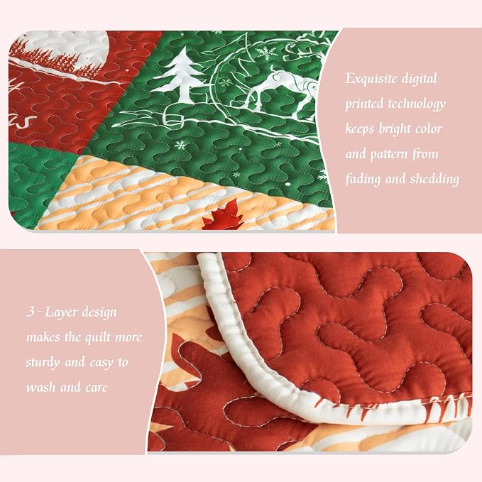 Whale Flotilla Patchwork Quilt King Size, Soft Boho Christmas Bedspreads - Image 6