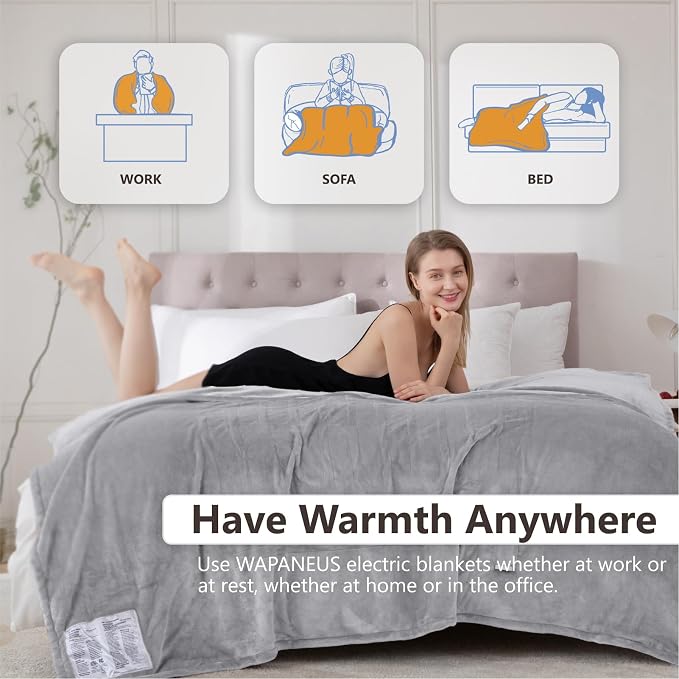 Wapaneus Heated Blanket Electric Throw 72" x 84" Full Size - Image 3