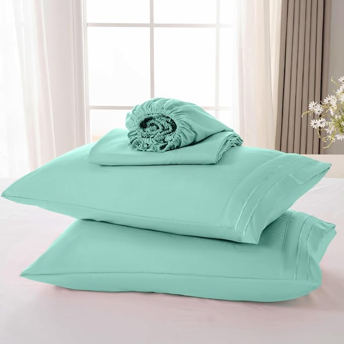 ROSE&RISY Light Green King Sheet Set, 4 Pieces Soft Bedding Sheet Set, - Image 6