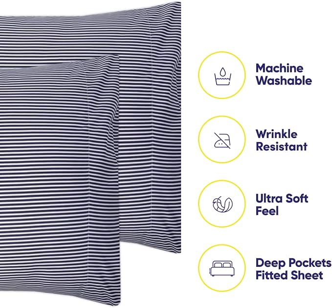 Queen Sheets Stripe Navy - Image 3
