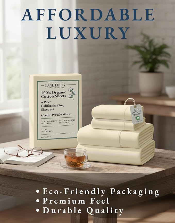 LANE LINEN 100% Organic Cotton California King Sheets Set, 4-Piece Pure Organic - Image 8