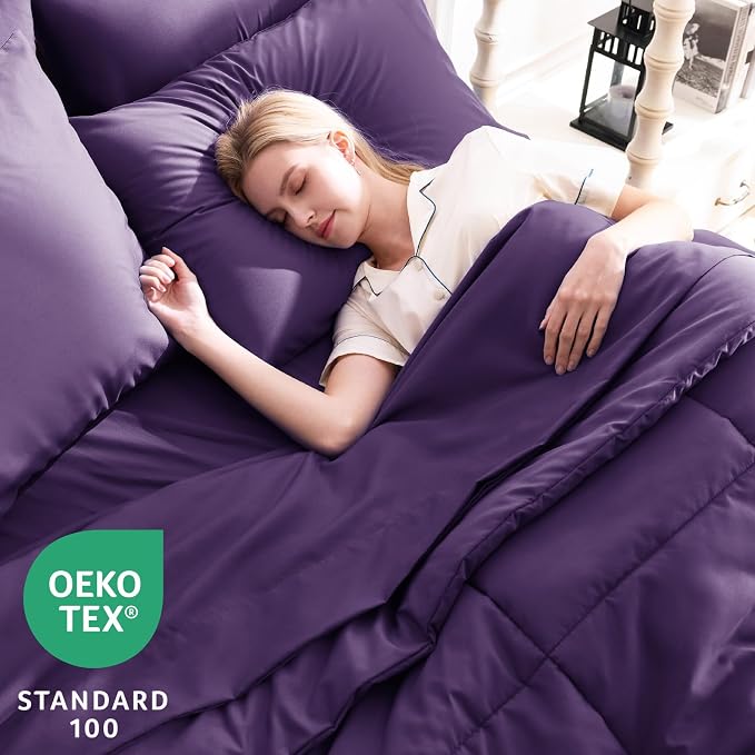 CozyLux King Size Comforter Set Purple, 7 Pieces Bed in a Bag, All Season - Image 3